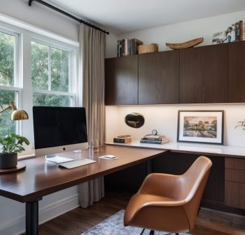 A stylish modern home office designed for productivity and comfort